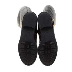 Pre Owned Fendi Black Leather Buckle Detail Knee Length Boots Size 37