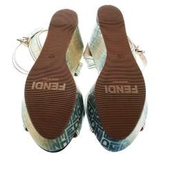 مملوكة مسبقًا Fendi Multicolor Printed Canvas And Leather Trim Platform Wedge Sandals Size 41