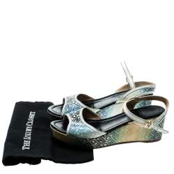 مملوكة مسبقًا Fendi Multicolor Printed Canvas And Leather Trim Platform Wedge Sandals Size 41