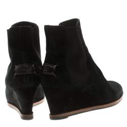 Pre Owned Fendi Black Suede Wedge Heel Ankle Boots Size 39
