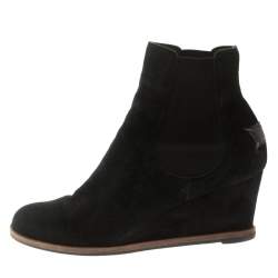 Pre Owned Fendi Black Suede Wedge Heel Ankle Boots Size 39