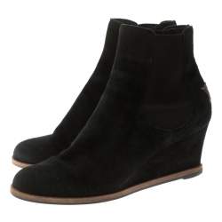 Pre Owned Fendi Black Suede Wedge Heel Ankle Boots Size 39