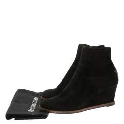 Pre Owned Fendi Black Suede Wedge Heel Ankle Boots Size 39