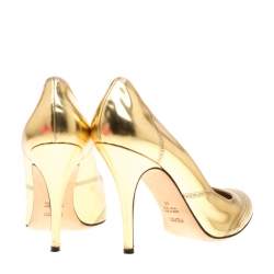 Pre Owned Fendi Metallic Gold Leather Wing Tip Pumps Size 41