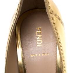 Pre Owned Fendi Metallic Gold Leather Wing Tip Pumps Size 41