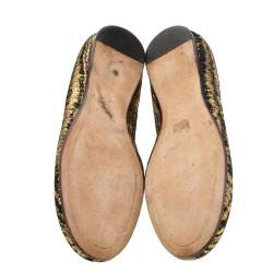 Pre Owned Fendi Metallic Black Textured Suede Bow Ballet Flats Size 38