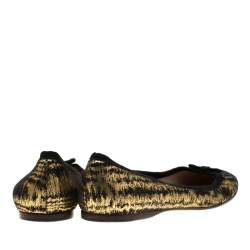 Pre Owned Fendi Metallic Black Textured Suede Bow Ballet Flats Size 38