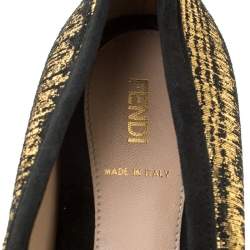 Pre Owned Fendi Metallic Black Textured Suede Bow Ballet Flats Size 38