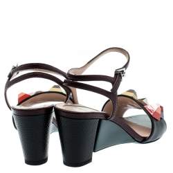 Pre Owned Fendi Multicolor Lizard Embossed And Leather Fantasia Studded Ankle Strap Sandals Size 35