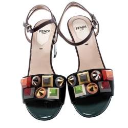 Pre Owned Fendi Multicolor Lizard Embossed And Leather Fantasia Studded Ankle Strap Sandals Size 35