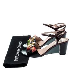 Pre Owned Fendi Multicolor Lizard Embossed And Leather Fantasia Studded Ankle Strap Sandals Size 35