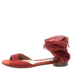 Fendi Orange Chiffon/Suede Wrap Flat Sandals Size 39