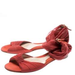 Fendi Orange Chiffon/Suede Wrap Flat Sandals Size 39