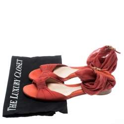 Fendi Orange Chiffon/Suede Wrap Flat Sandals Size 39