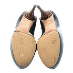 Pre Owned Fendi Blue Patent Leather Logo Heel Platform Pumps Size 36