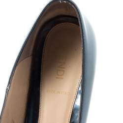 Pre Owned Fendi Blue Patent Leather Logo Heel Platform Pumps Size 36
