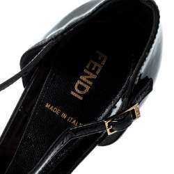 Pre Owned Fendi Black Patent Leather Peep Toe T-Strap Platform Sandals Size 38.5