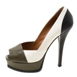 Pre Owned Fendi Multicolor Lizard Leather Fendista Peep Toe Platform Pumps Size 39