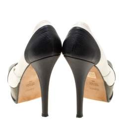 Pre Owned Fendi Multicolor Lizard Leather Fendista Peep Toe Platform Pumps Size 39