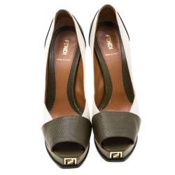 Pre Owned Fendi Multicolor Lizard Leather Fendista Peep Toe Platform Pumps Size 39