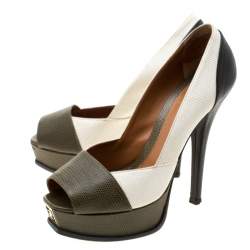 Pre Owned Fendi Multicolor Lizard Leather Fendista Peep Toe Platform Pumps Size 39