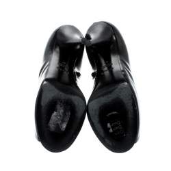 Pre Owned Fendi Black Patent Leather Peep Toe Platform Ankle Booties Size 37