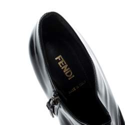 Pre Owned Fendi Black Patent Leather Peep Toe Platform Ankle Booties Size 37