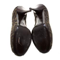 Pre Owned Fendi Tobacco Zucca Canvas Peep Toe Pumps Size 40.5