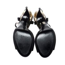 Pre Owned Fendi Black Suede Encaged T-Strap Metal Heel Sandals Size 38