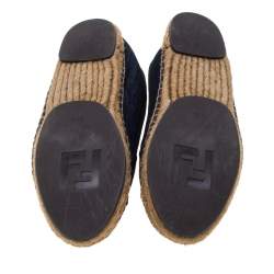 Pre Owned Fendi Indigo Dark Wash Denim Junia Patent Leather Cap Toe Espadrilles Size 37.5