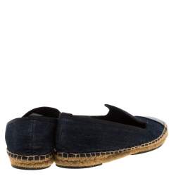 Pre Owned Fendi Indigo Dark Wash Denim Junia Patent Leather Cap Toe Espadrilles Size 37.5