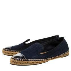 Pre Owned Fendi Indigo Dark Wash Denim Junia Patent Leather Cap Toe Espadrilles Size 37.5