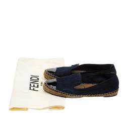 Pre Owned Fendi Indigo Dark Wash Denim Junia Patent Leather Cap Toe Espadrilles Size 37.5