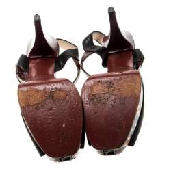 Pre Owned Fendi Multicolor Embossed Lizard Leather T Strap Platform Sandals Size 38