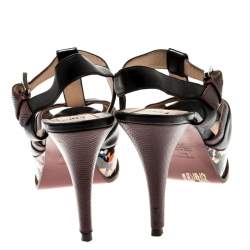 Pre Owned Fendi Multicolor Embossed Lizard Leather T Strap Platform Sandals Size 38