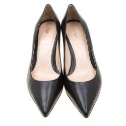 Pre Owned Fendi Black Leather Pointed Toe Pumps Size 38.5