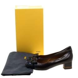 Pre Owned Fendi Black/Blue Leather Cap Toe Bow Detail Pumps Size 38.5