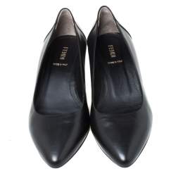Pre Owned Fendi Black Leather Pointed Toe Wedge Pumps Size 38.5