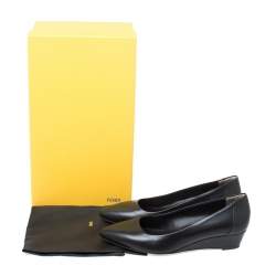 Pre Owned Fendi Black Leather Pointed Toe Wedge Pumps Size 38.5