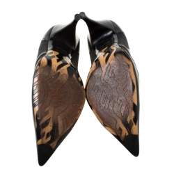 Pre Owned Fendi Black Leather And Canvas Pointed Toe Pumps Size 38