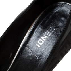 Pre Owned Fendi Black Leather And Canvas Pointed Toe Pumps Size 38