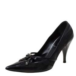 Pre Owned Fendi Black Leather And Canvas Pointed Toe Pumps Size 38