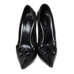 Pre Owned Fendi Black Leather And Canvas Pointed Toe Pumps Size 38
