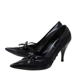Pre Owned Fendi Black Leather And Canvas Pointed Toe Pumps Size 38