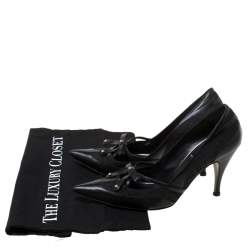 Pre Owned Fendi Black Leather And Canvas Pointed Toe Pumps Size 38