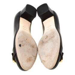 Pre Owned Fendi Black Leather Chameleon Buckle Block Heel Pumps Size 38.5