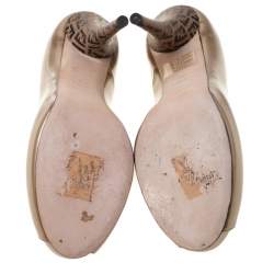 Pre Owned Fendi Beige Patent Leather Zucchino Heel Peep Toe Platform Pumps Size 40.5