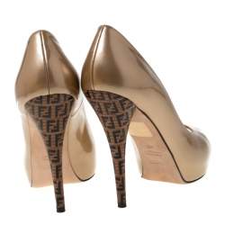 Pre Owned Fendi Beige Patent Leather Zucchino Heel Peep Toe Platform Pumps Size 40.5