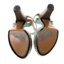 Pre Owned Fendi Multicolor Checkerboard Leather Ankle Strap Peep Toe Sandals Size 39