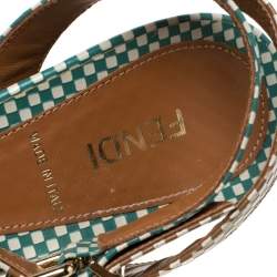 Pre Owned Fendi Multicolor Checkerboard Leather Ankle Strap Peep Toe Sandals Size 39
